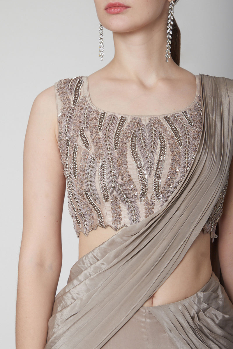 Mouse Grey Drape Ruffle Saree