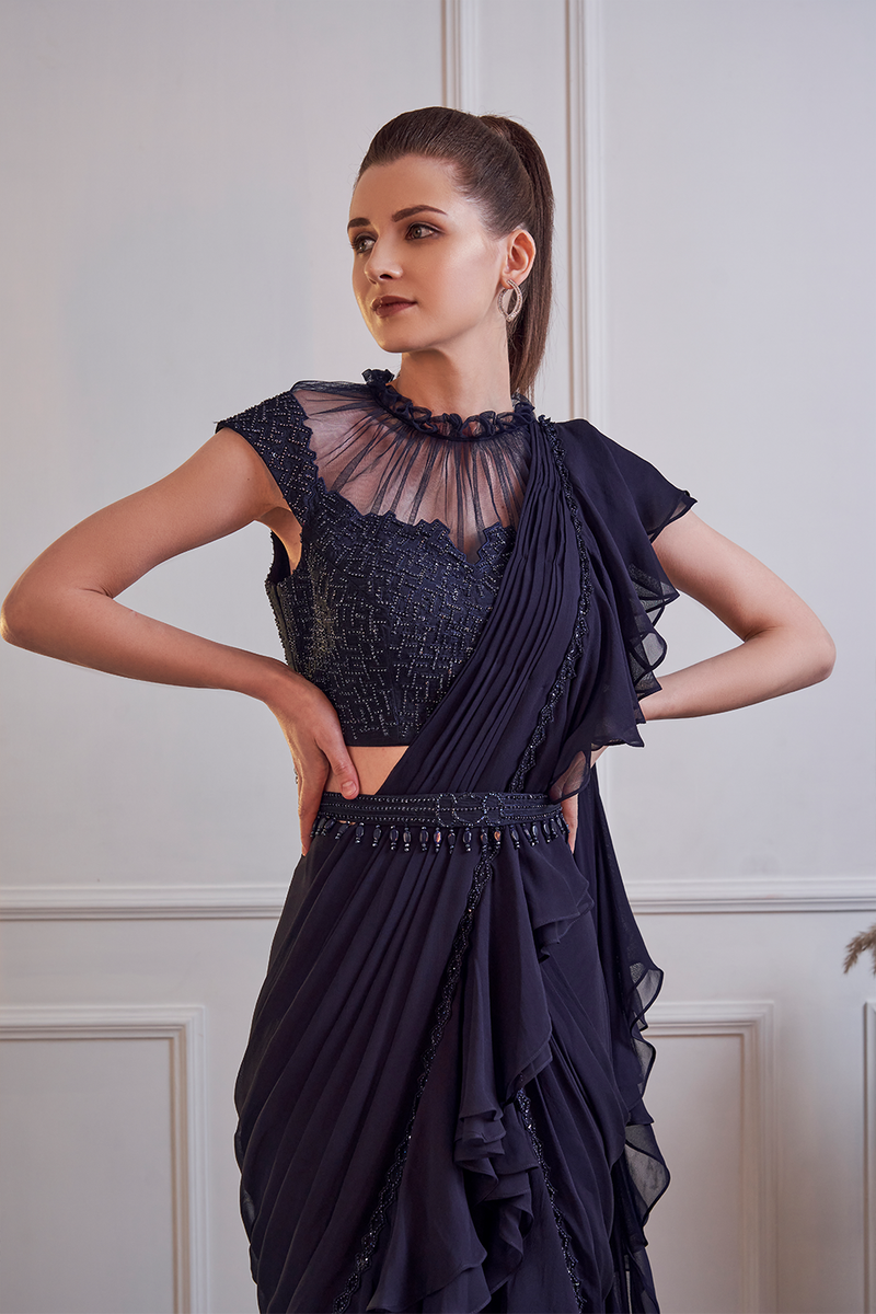Midnight Blue Ruffle Saree