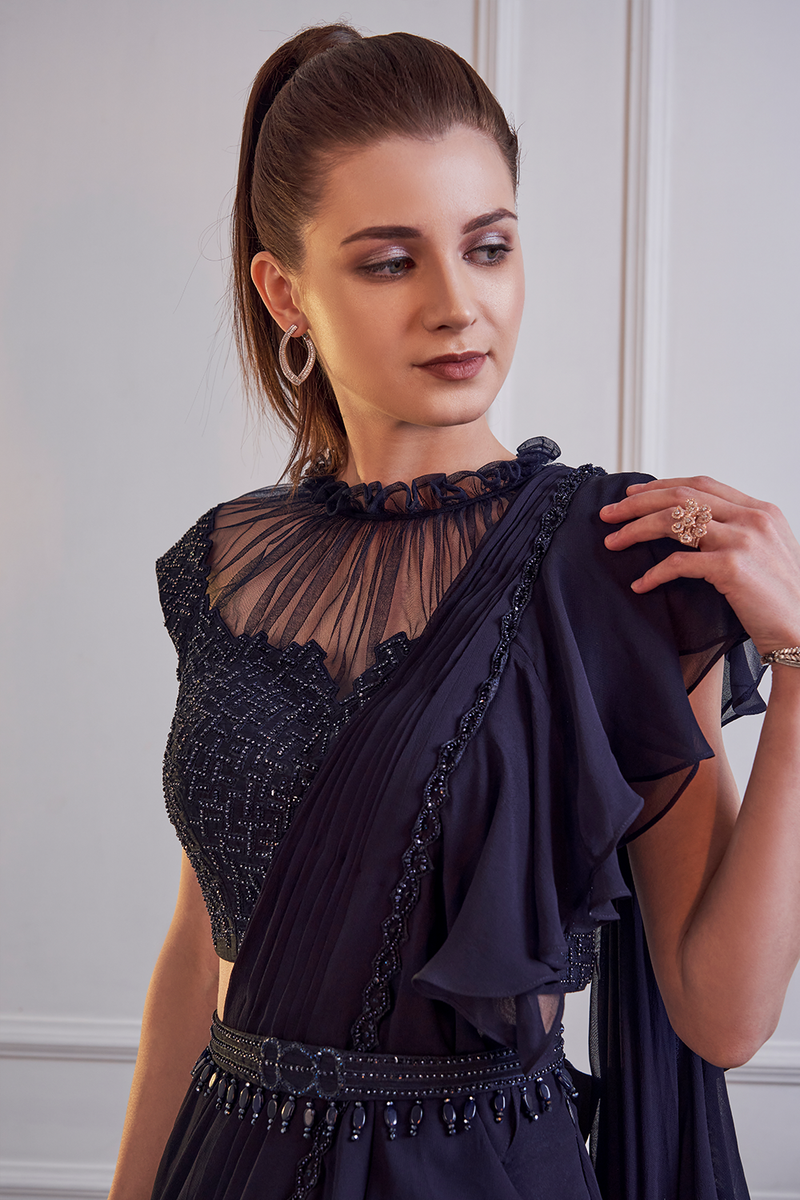 Midnight Blue Ruffle Saree