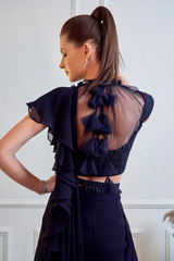 Midnight Blue Ruffle Saree