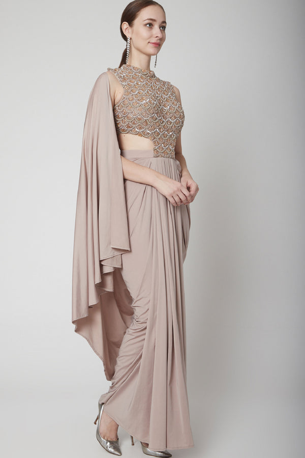 Rose Gold Drape Saree