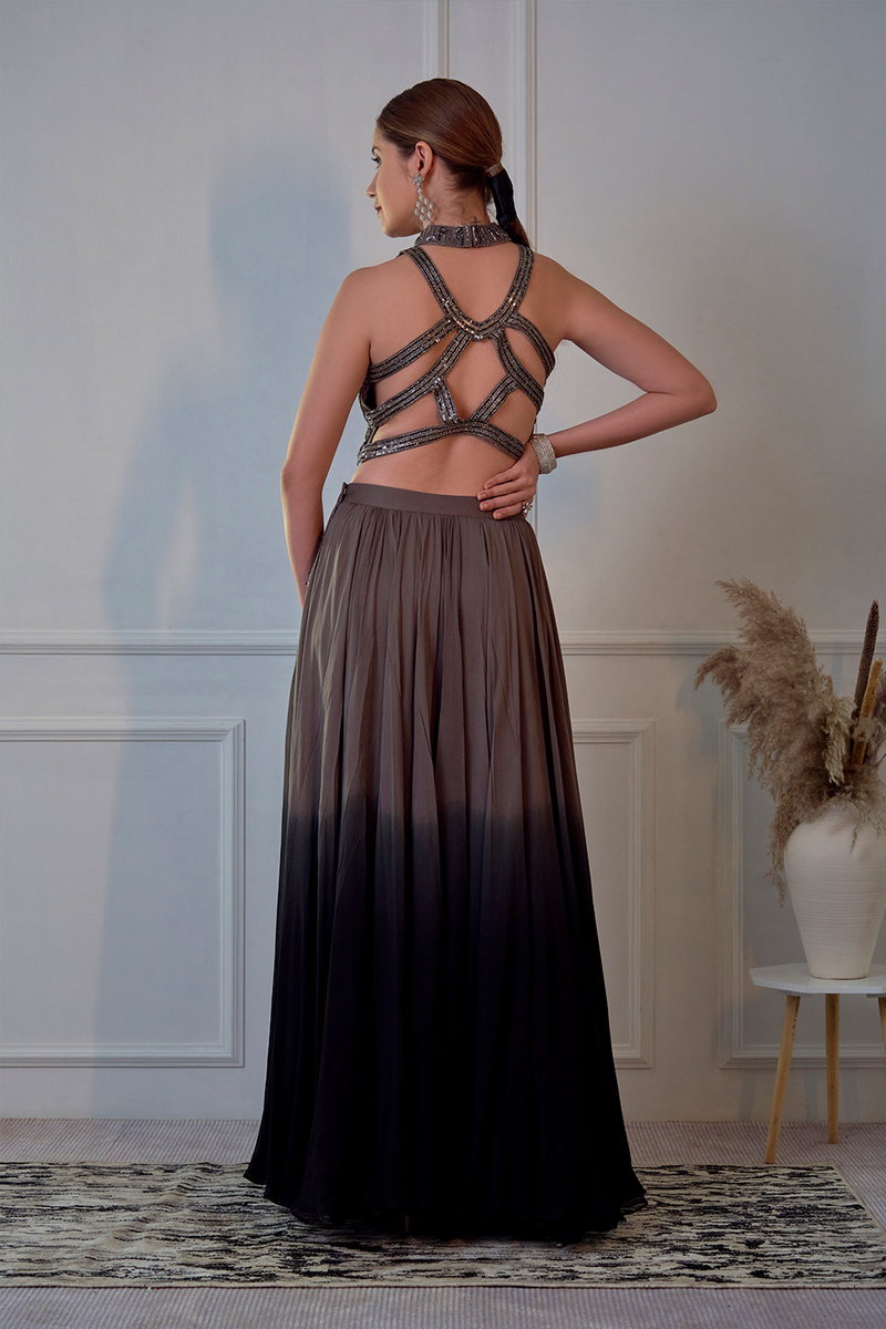 Grey Crop Top And Ombre Skirt