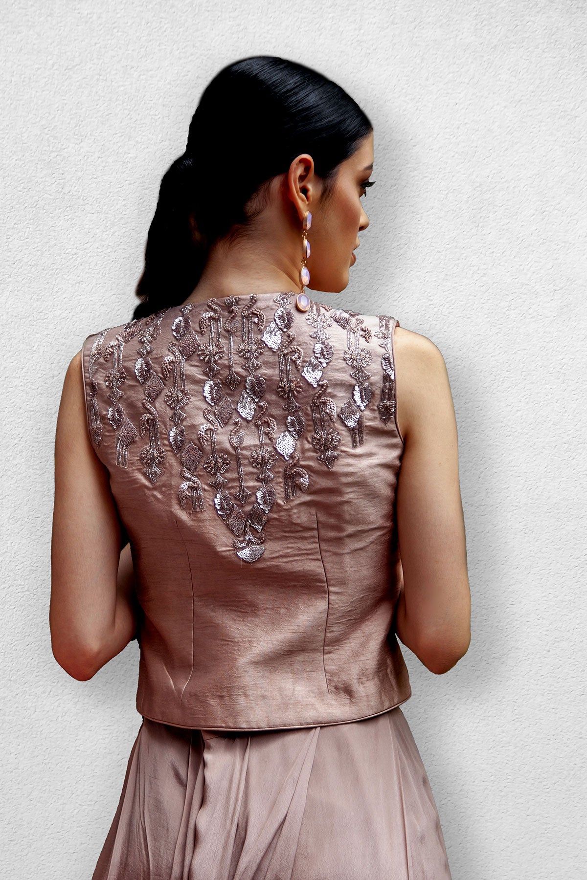 Rose Gold Jacket with Crop Top Blouse and Pants