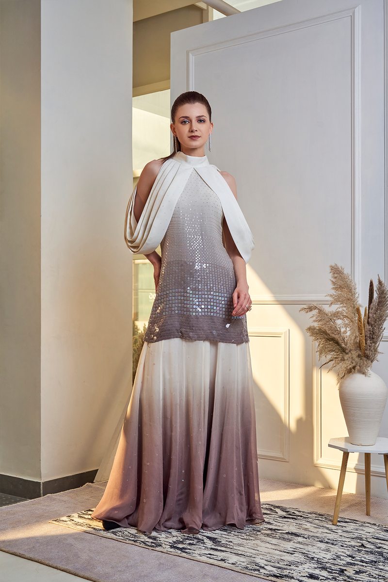 Ombre Sequined Sharara Kurta Set