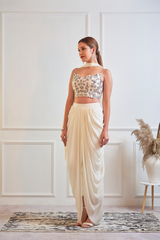Mirror Work Blouse With Dhoti Pants