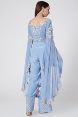 Blue Embroidered Jumpsuit
