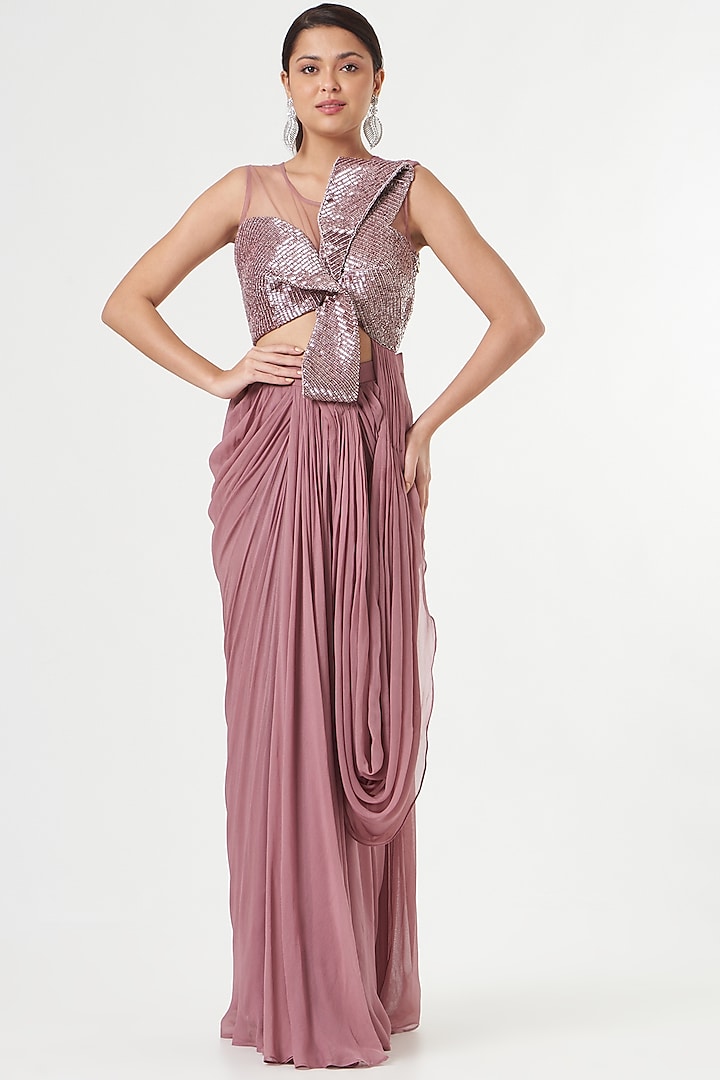 Mauve Embellished Gown Saree