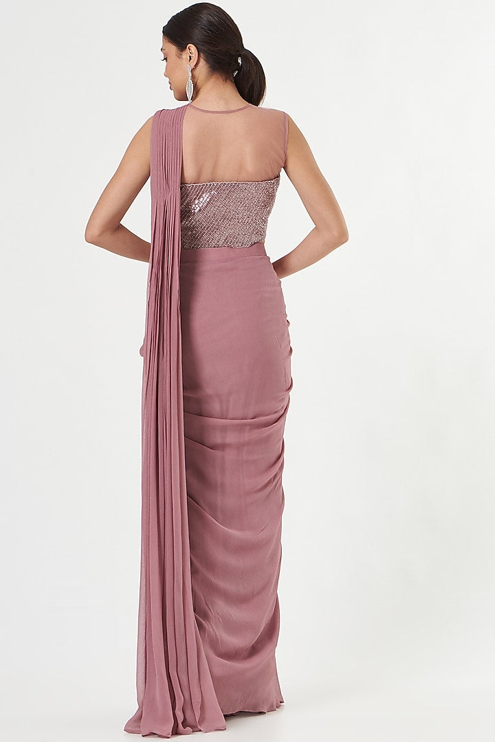 Mauve Embellished Gown Saree