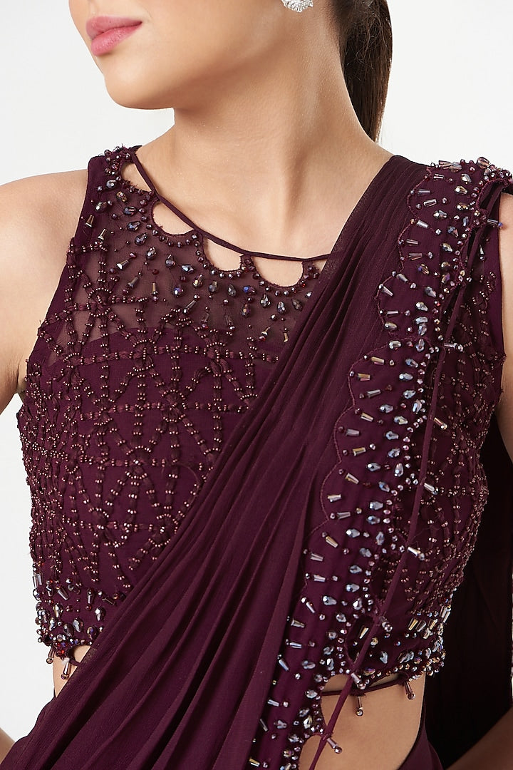 Maroon Embellished Saree Set