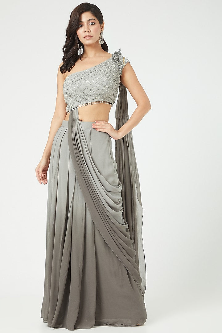 Grey Draped Gown Saree