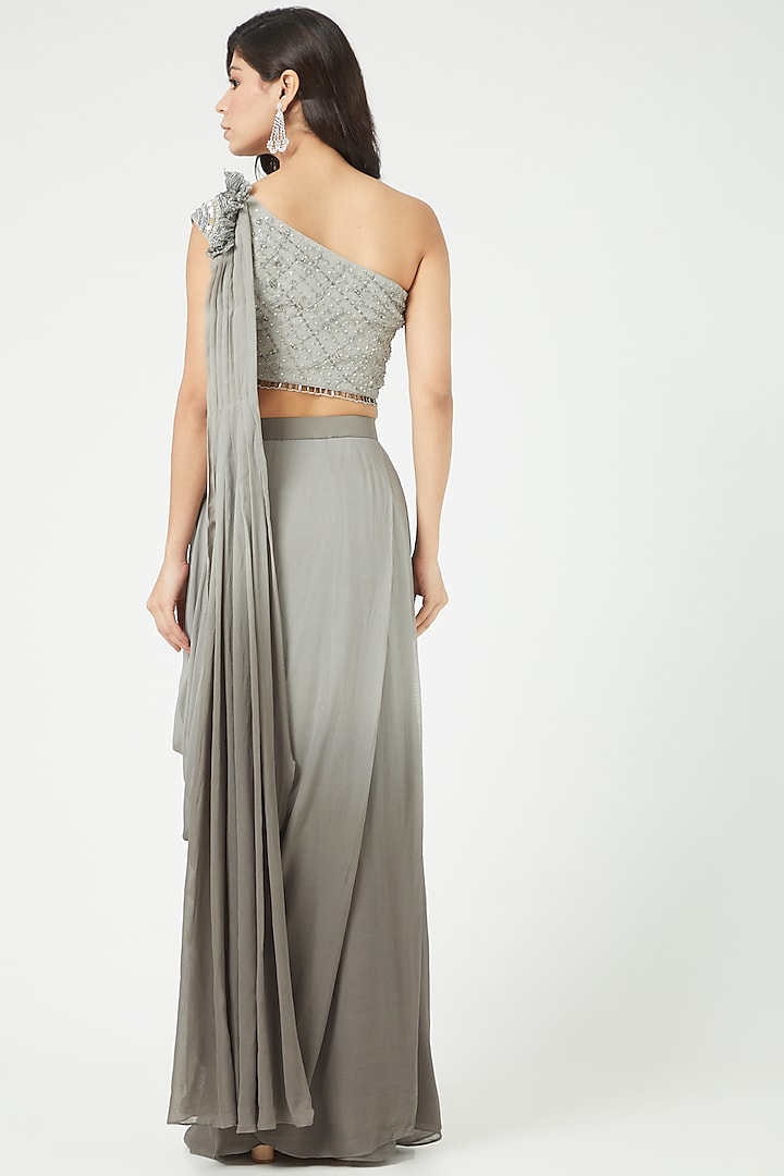 Grey Draped Gown Saree