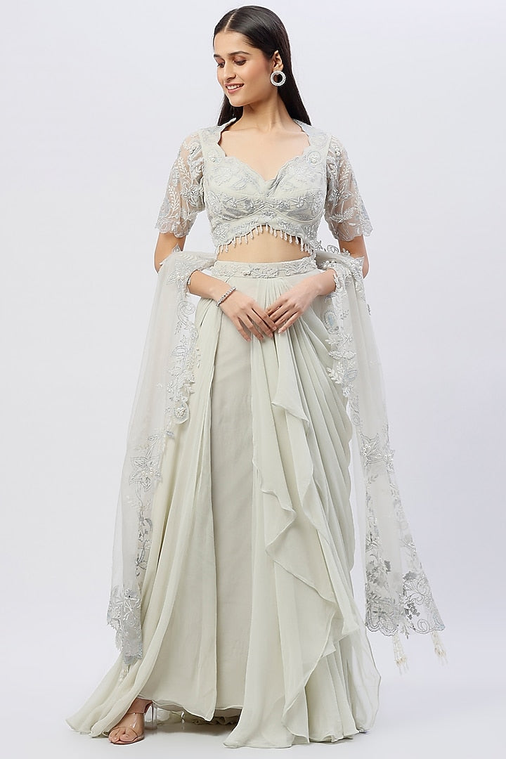 Silver Embroidered Lehenga Set