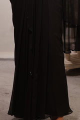 Black Georgette & Silk Dupion Draped Gown