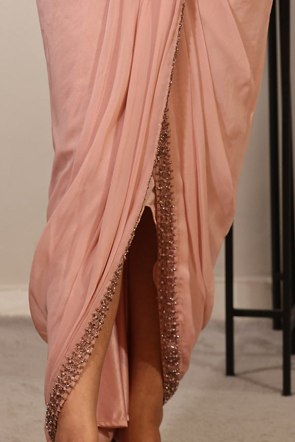 Light Pink Georgette & Silk Dhoti Gown