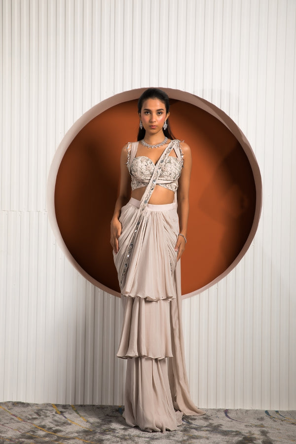 Pink Gray Saree