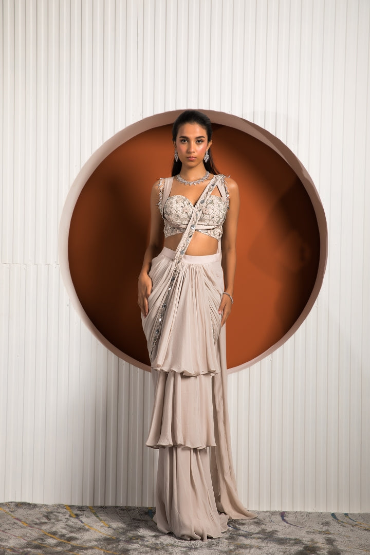 Pink Gray Saree