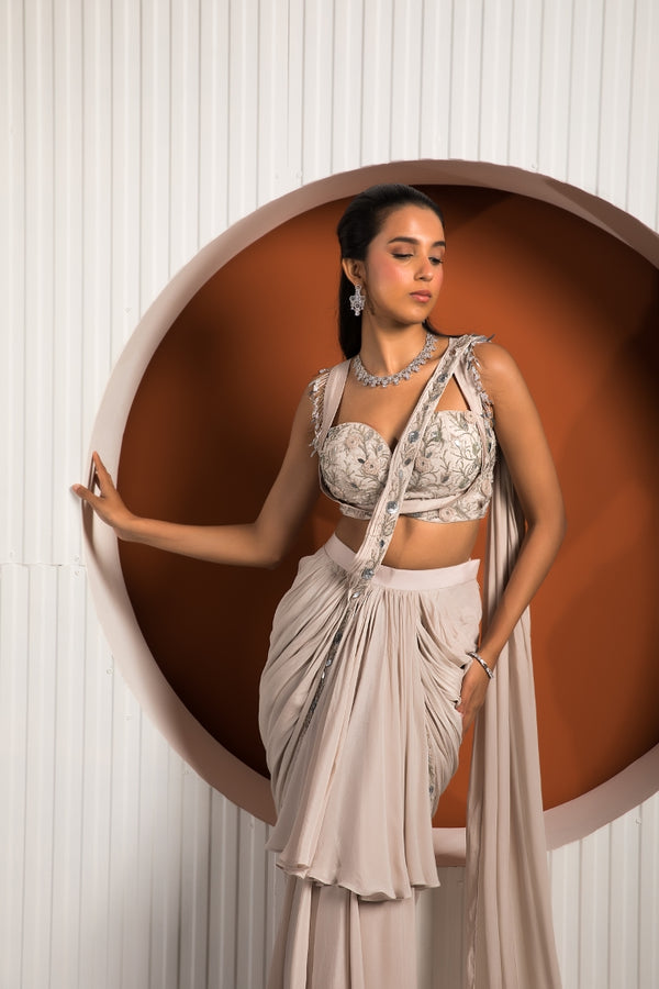 Pink Gray Saree