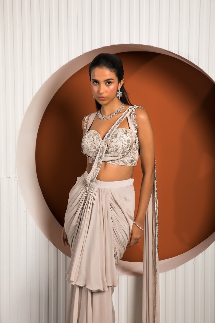 Pink Gray Saree