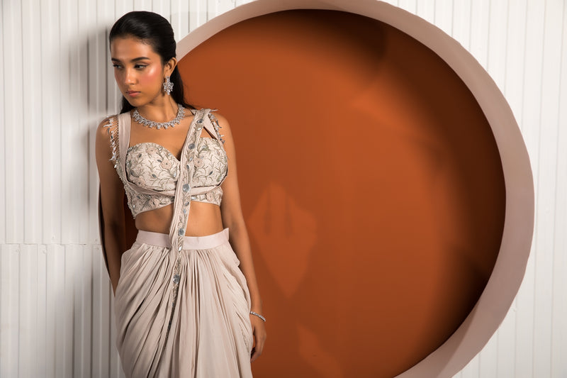 Pink Gray Saree