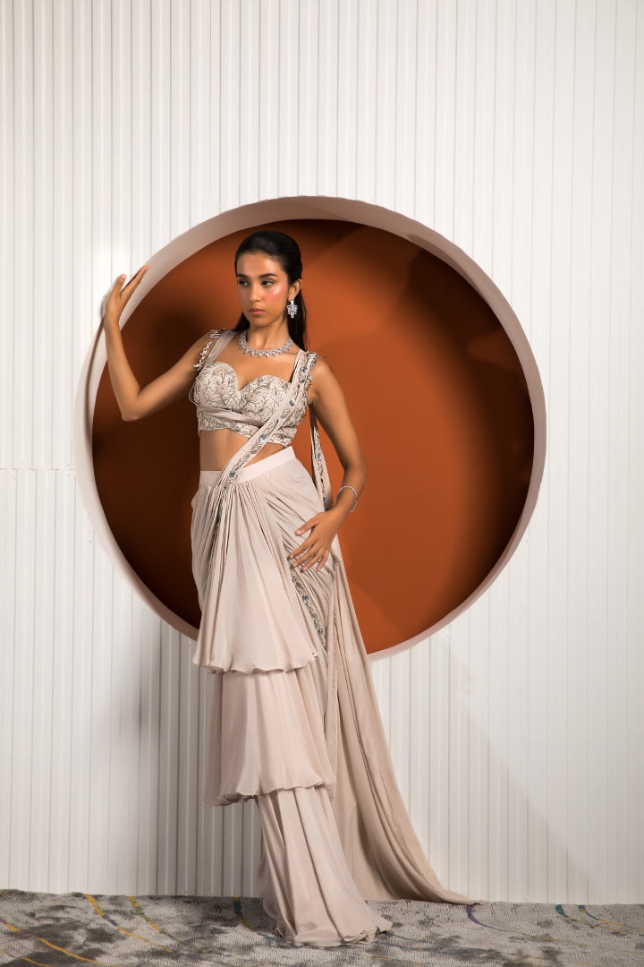 Pink Gray Saree
