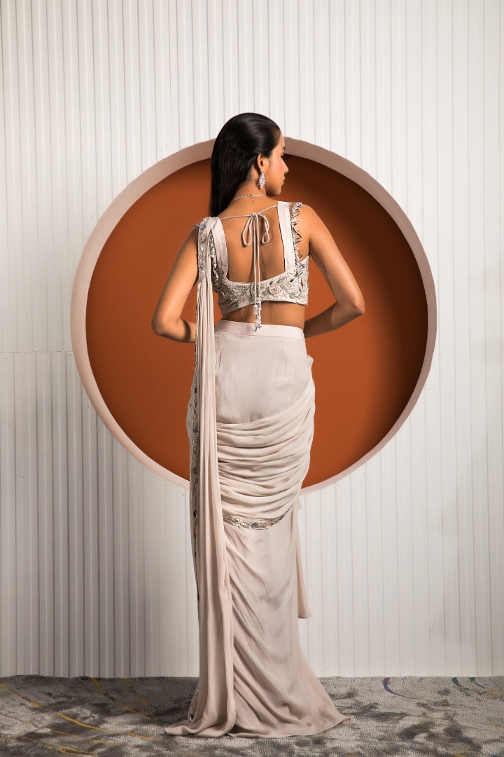 Pink Gray Saree