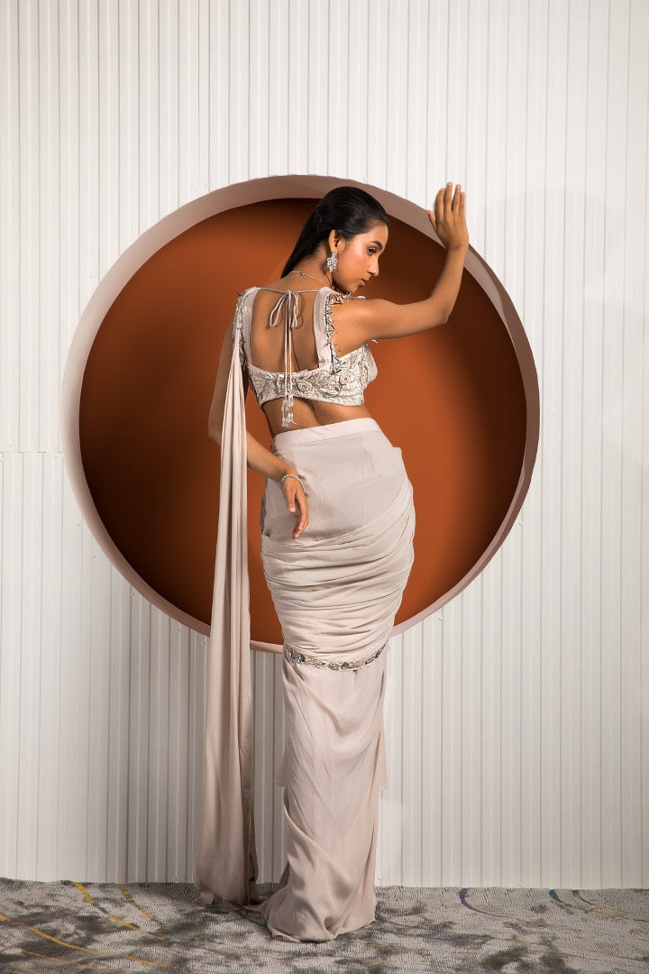 Pink Gray Saree